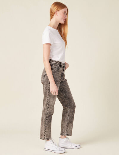 Jeans straight 5 poches denim snow gris femme