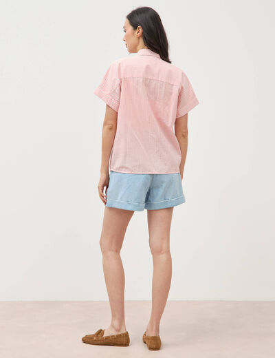 Chemise ample en coton &agrave; broderie orange abricot femme