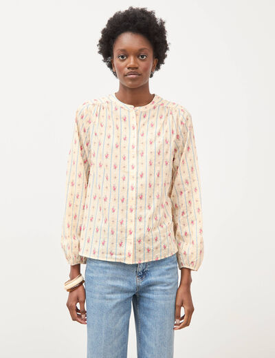 Chemise ample en coton manches longues blanc femme