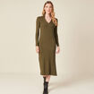 Robe pull longue moulante vert kaki femme