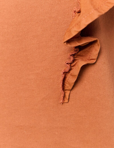 T-shirt en coton manches courtes marron cognac femme