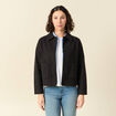 Cardigan droit court col classique gris fonc&eacute; femme