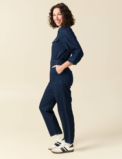 Combipantalon en coton aspect jeans denim brut rinse femme