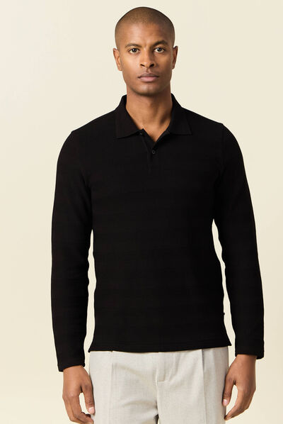 Polo manches longues noir homme