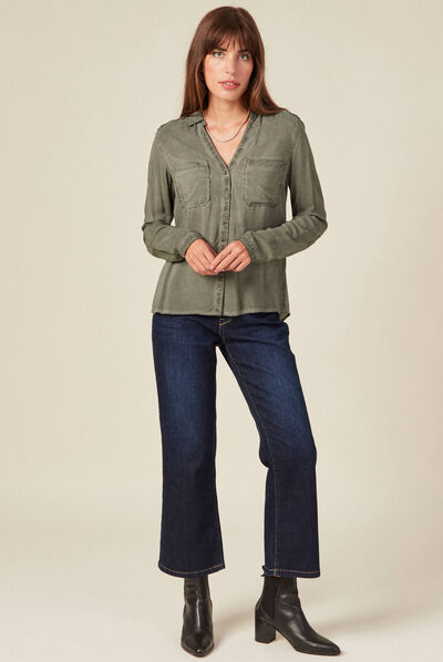 Chemise manches longues vert kaki femme