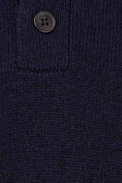 Pull manches longues col polo bleu marine homme