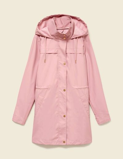 Parka longue droite d&eacute;perlante &agrave; capuche rose pastel femme