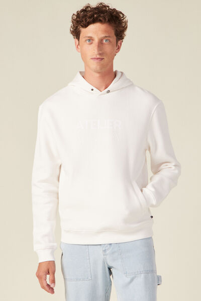 Sweat à capuche ecru homme