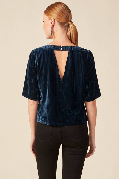 Blouse velours éco-responsable bleu canard femme