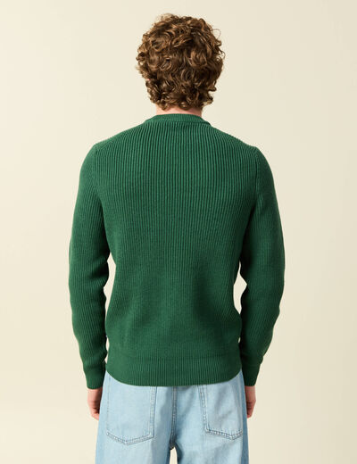 Pull fin manches longues col rond vert homme