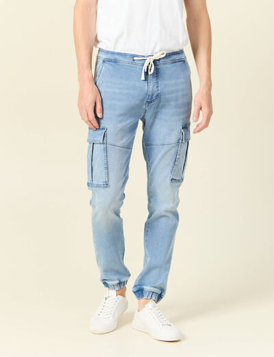 Jeans battle à coulisse denim bleach homme