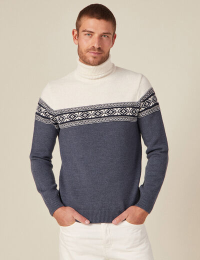 Pull manches longues col roulé ecru homme