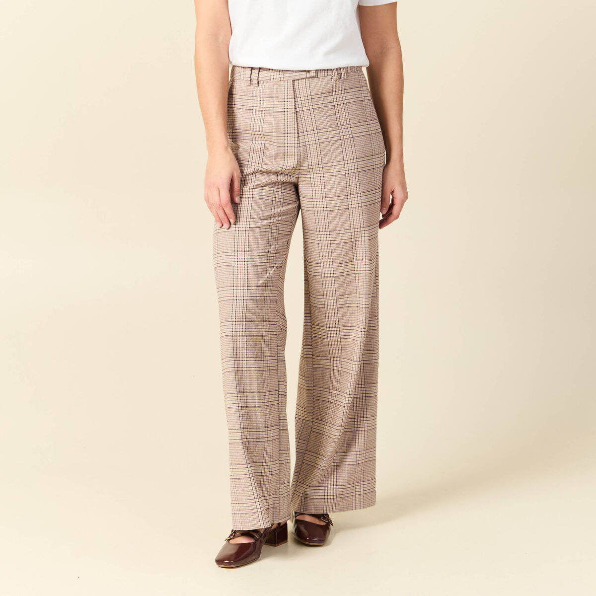 Pantalon loose taille standard fluide beige femme