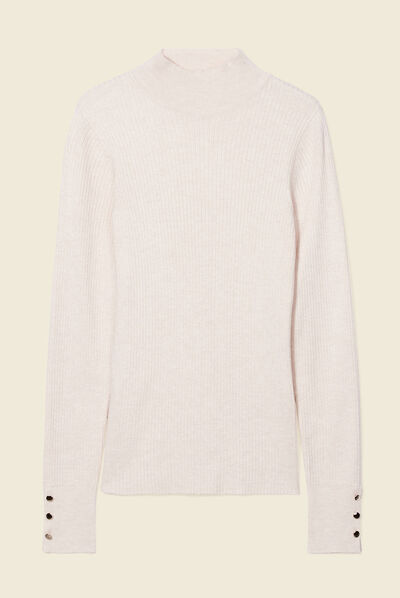 Pull manches longues côtelé creme femme