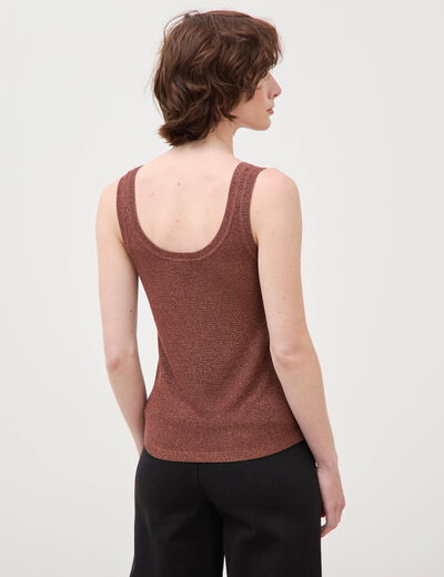 D&eacute;bardeur droit court col rond bretelles marron cognac femme