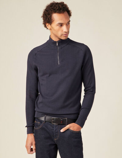 Pull manches longues bleu marine homme