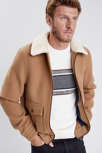 Blouson droit zippé vert kaki homme