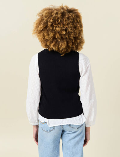 Pull sans manches col en V bleu marine femme