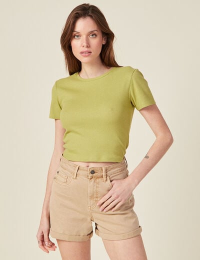 T-shirt manches courtes vert anis femme