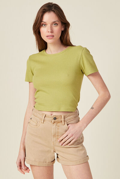 T-shirt manches courtes vert anis femme