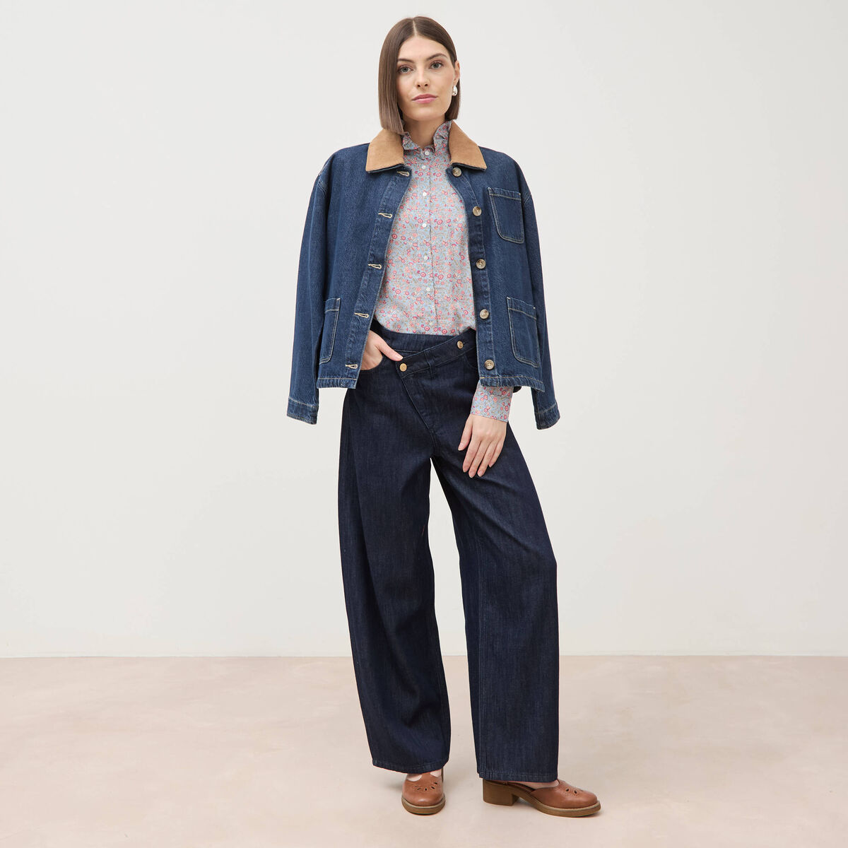 Jeans slouchy ceinture taille standard denim brut rinse femme