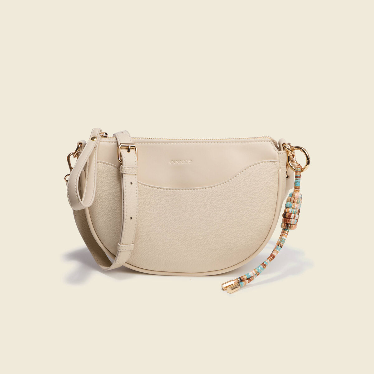 Sac demi-lune &agrave; bandouli&egrave;re ivoire femme