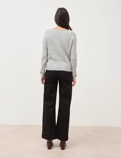Pull manches longues col bateau gris femme