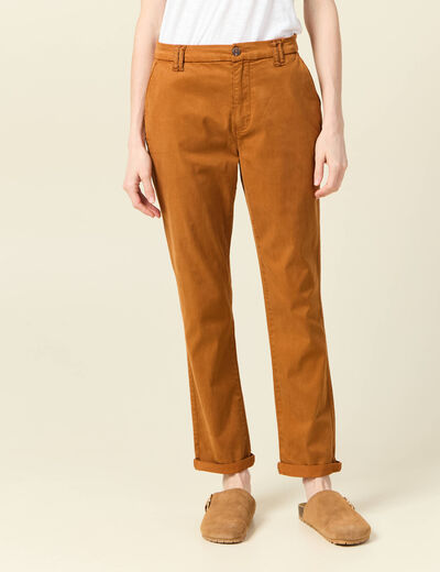 Pantalon chino cigarette marron femme
