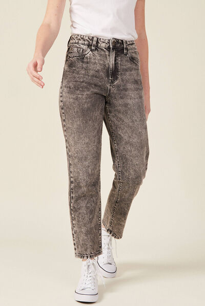 Jeans straight 5 poches denim snow gris femme