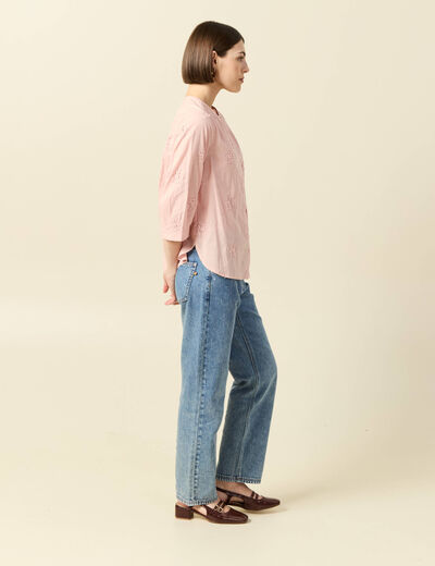 Chemise en coton manches 3/4 rose clair femme