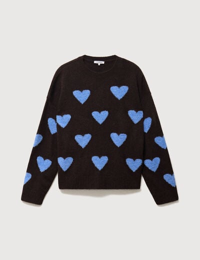 Pull manches longues bouclette col rond marron femme