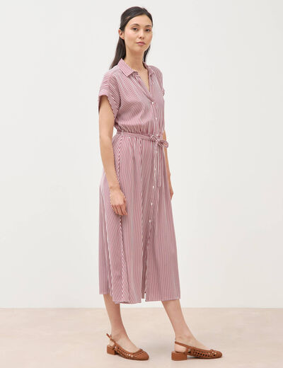 Robe longue &eacute;vas&eacute;e ceintur&eacute;e rouge fonc&eacute; femme