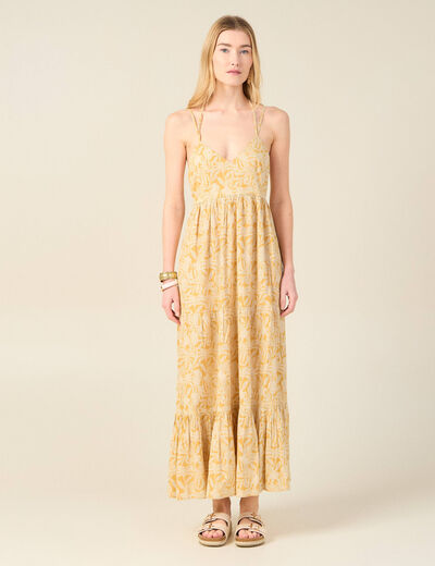 Robe longue évasée bretelles jaune femme