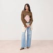 Pull droit manches longues bardot marron femme