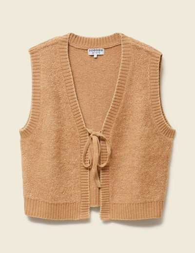 Gilet sherpa droit sans manches beige femme