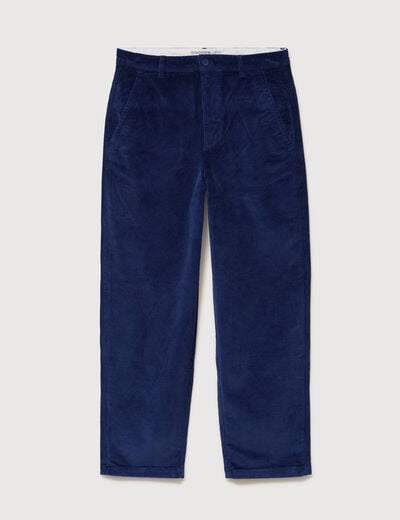 Pantalon large en velours longueur 32 bleu fonc&eacute; homme