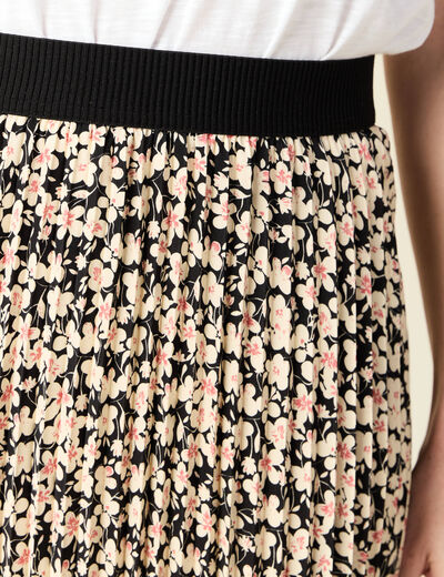 Jupe midi évasée plissée noir femme