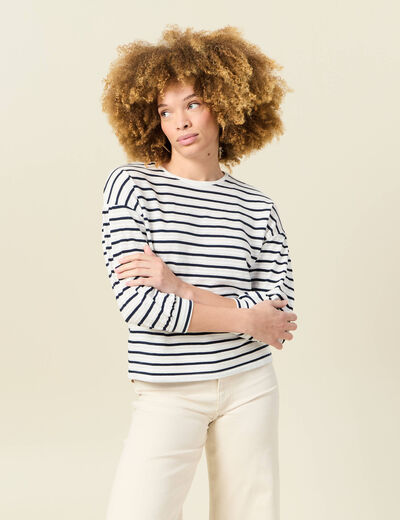 T-shirt manches 3/4 bleu femme