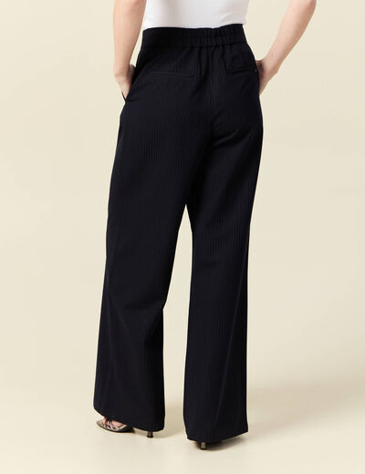 Pantalon large taille haute fluide bleu marine femme