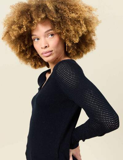 Pull à manches longues bleu marine femme