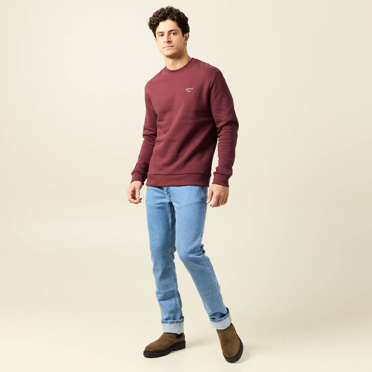 Sweat manches longues rouge fonc&eacute; homme