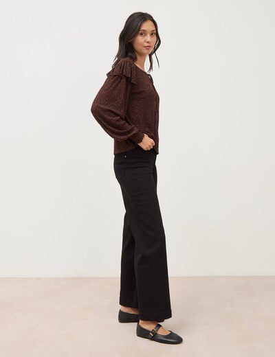 Blouse droite manches longues col rond marron chocolat femme