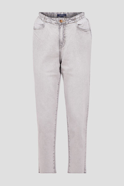 Jeans mom taille haute denim snow gris femme