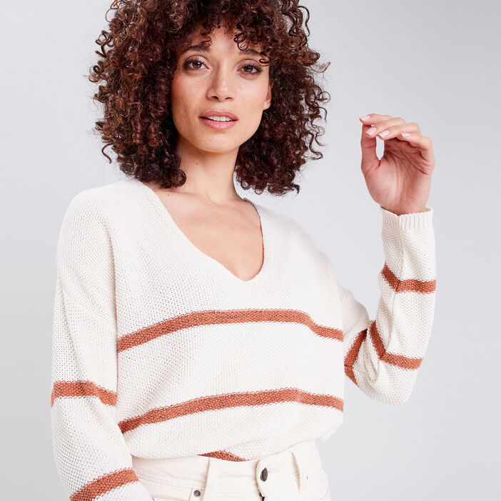 Pull manches longues creme femme