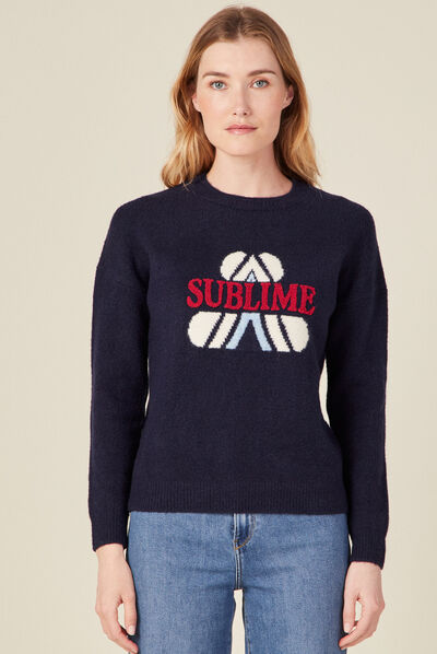 Pull manches longues bleu marine femme