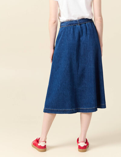 Jupe longue trapèze en jean denim stone femme