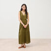 Robe fluide col v sans manches vert kaki femme
