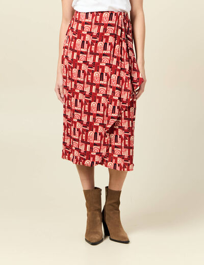 Jupe midi portefeuille fluide rouge foncé femme