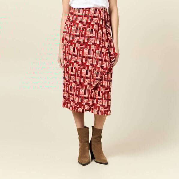 jupe midi portefeuille fluide rouge fonce femme Jupe midi portefeuille fluide rouge foncé femme