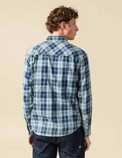 Chemise droite courte en coton bleu fonc&eacute; homme